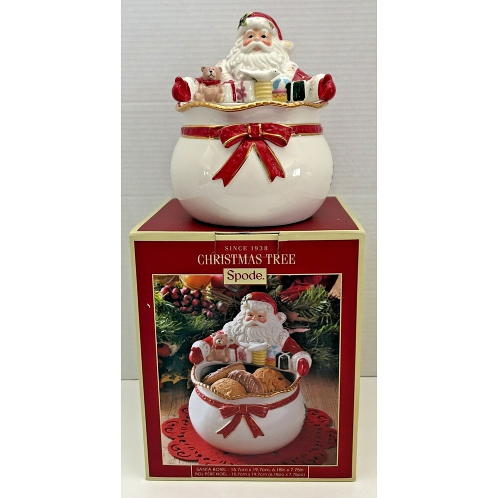 Spode Christmas Tree Santa Claus Candy Nut Cookie Bowl w/Original Box